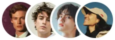 Four diverse young adults with distinct hairstyles and expressions in circular frames.